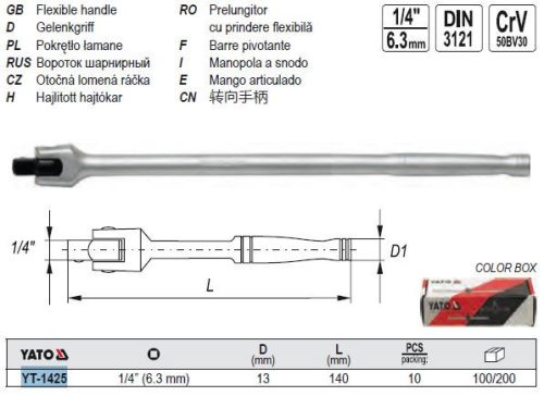 YATO YT-1425 Csuklós hajtókar 1/4 Col 140 mm