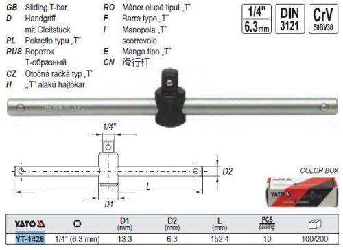 YATO YT-1426 T-alakú hajtókar 1/4 Col