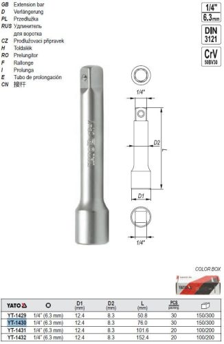 YATO YT-1430 Toldószár 1/4 Col 76 mm DIN3121 CrV