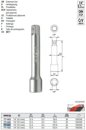 YATO YT-1431 Toldószár 1/4 Col 101,6 mm DIN3121 CrV