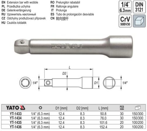 YATO YT-1434 Toldószár 1/4 Col 76 mm DIN3121 CrV