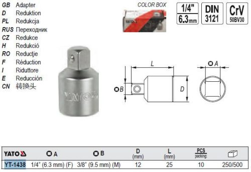 YATO YT-1438 Dugókulcs adapter 1/4 Col -> 3/8 Col CrV
