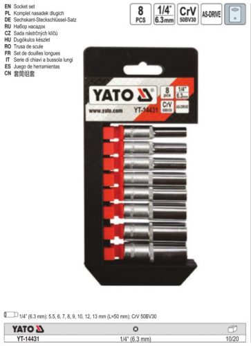 YATO YT-14431 Hosszú dugókulcs készlet 8 részes 1/4 Col 5,5-13 mm CrV