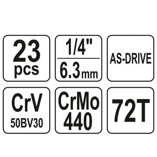 YATO YT-14451 Dugókulcs készlet 23 részes 1/4" 4-13 mm CrV