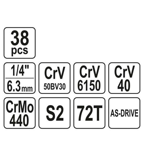 YATO YT-14471 Dugókulcs készlet 38 részes 1/4" 3,5-14 mm CrV