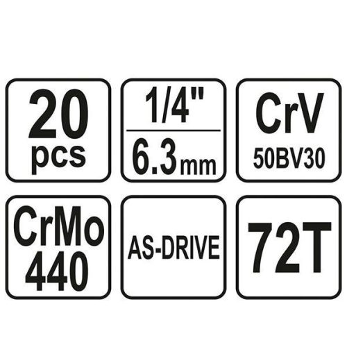 YATO YT-14491 Dugókulcs készlet 20 részes 1/4" 3,5-14 mm CrV