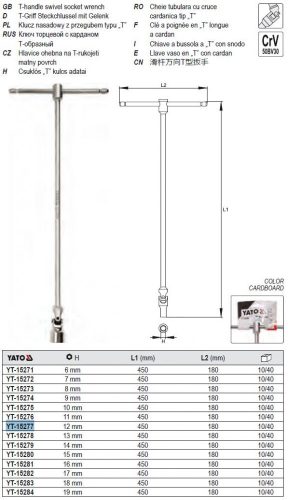 YATO YT-15277 Csuklós T-kulcs 12 mm / 450 mm CrV