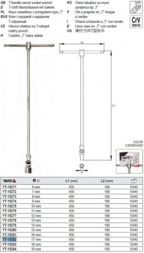 YATO YT-15282 Csuklós T-kulcs 17 mm / 450 mm CrV