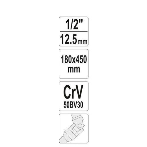 YATO YT-15293 T-alakú hajtókar csuklós 1/2 Col 450 mm CrV