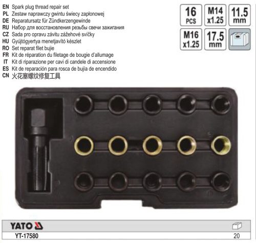 YATO YT-17580 Izzítógyertya menetjavító és tisztító készlet 16 részes M14, M16