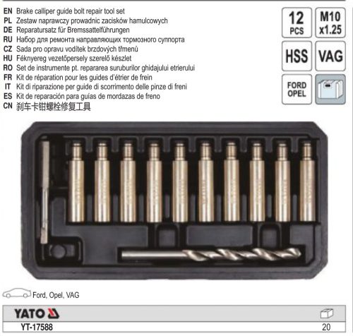 YATO YT-17588 Féknyeregjavító készlet 12 részes (VAG, Ford, Opel)