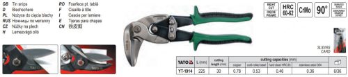 YATO YT-1914 Lemezvágó olló 225 mm jobbos 90 fok CrMo