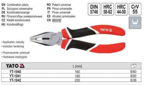 YATO YT-1940 Kombinált fogó 160 mm CrV