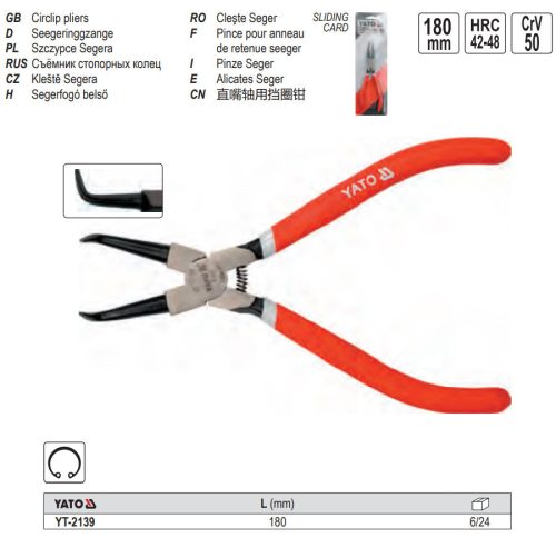 YATO YT-2139 Seeger fogó 180 mm belső hajlított