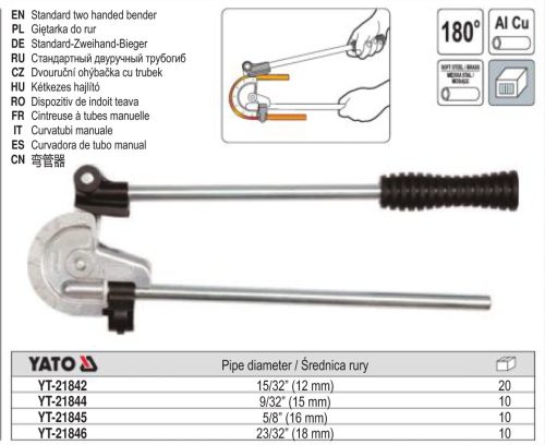 YATO YT-21842 Kézi csőhajlító 12 mm (15/32 Col)