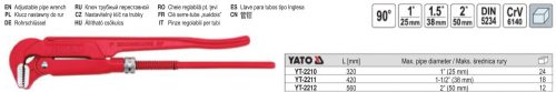 YATO YT-2210 Svédcsőfogó 90° 1 Col DIN5234 CrV