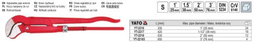 YATO YT-22183 Svédcsőfogó  ColS Col 45° 3 Col DIN5234 CrV