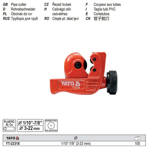 YATO YT-22318 Csővágó 3-22mm