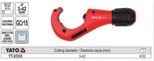 YATO YT-22333 Csővágó görgős 3-42 mm (réz-alu-műany.)