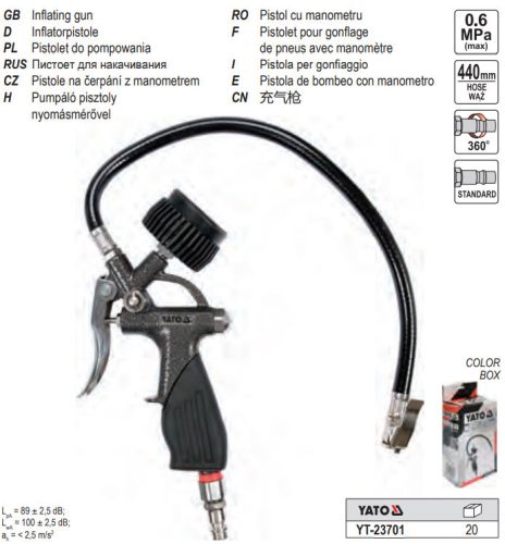 YATO YT-23701 Kerékfúvató pisztoly nyomásmérővel 1/4 Col