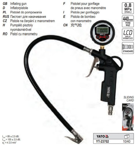 YATO YT-23702 Kerékfúvató pisztoly LCD nyomásmérővel 1/4 Col