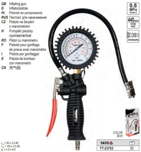 YATO YT-23703 Kerékfúvató pisztoly nyomásmérővel 1/4 Col