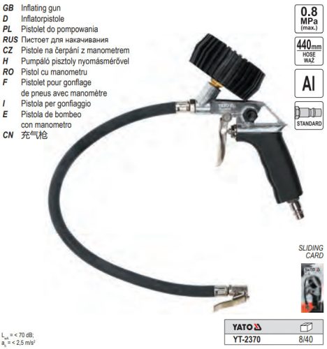 YATO YT-2370 Kerékfúvató pisztoly nyomásmérővel 1/4 Col
