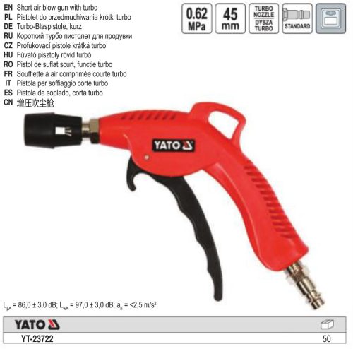 YATO YT-23722 Pneumatikus lefúvató pisztoly turbó 45mm