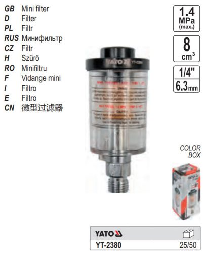 YATO YT-2380 Pneumatikus levegő szűrő 1/4 Col