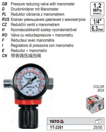 YATO YT-2381 Pneumatikus nyomáscsökkentő szelep nyomásmérővel 1/4 Col