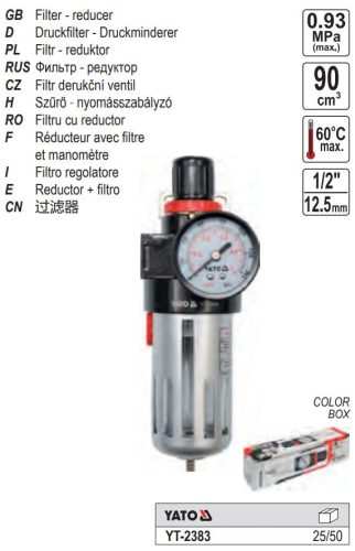 YATO YT-2383 Pneumatikus levegő szűrő nyomásszabályzóval 1/2 Col