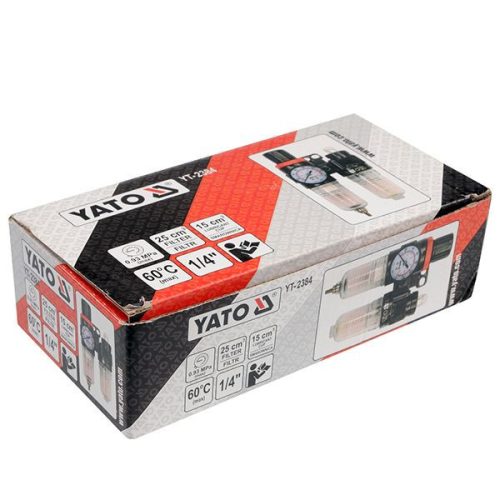 YATO YT-2384 Pneumatikus levegő szűrő nyomásszabályzóval kenőtartállyal 1/4 Col 25 cm3