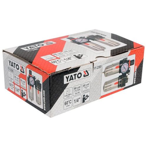 YATO YT-2385 Pneumatikus levegő szűrő nyomásszabályzóval kenőtartállyal 1/4 Col 90 cm3