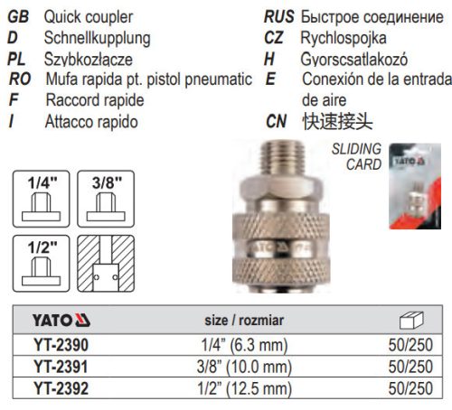 YATO YT-2390 Pneumatikus gyorscsatlakozó 1/4 Col menetes