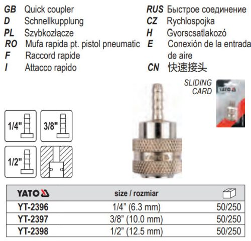YATO YT-2397 Pneumatikus gyorscsatlakozó 3/8 Col tömlővéges