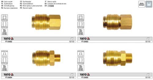 YATO YT-24093 Pneumatikus gyorscsatlakozó 1/4 Col x 3/8 Col sárgaréz