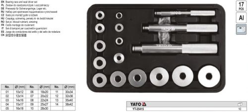 YATO YT-25415 Csapágy, szimering, persely ki- és beütő készlet 17 részes Alumínium