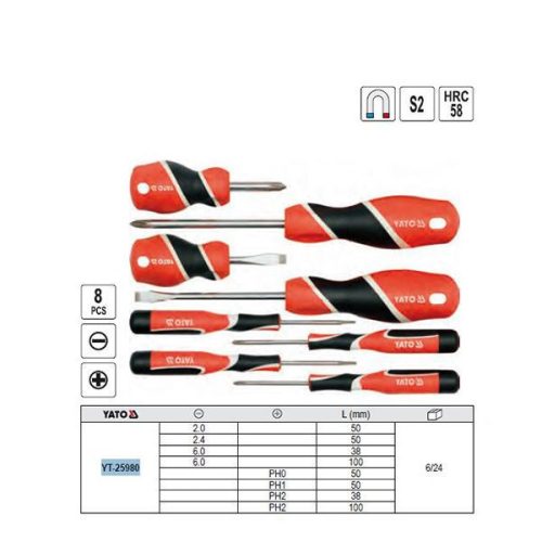 YATO YT-25980 Csavarhúzó készlet 8 részes mágneses S2