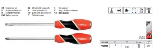 YATO YT-25998 Csavarhúzó készlet 2 részes üthető CrV