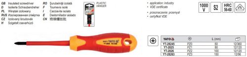 YATO YT-28263 Csavarhúzó PZ3 x 150 mm 1000 V-ig szigetelt