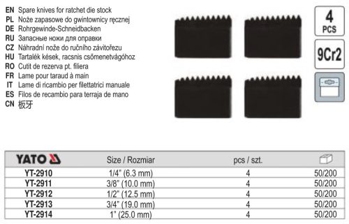 YATO YT-2912 Csőmenetmetsző 1/2 Col tartalék kések (4 db/cs)