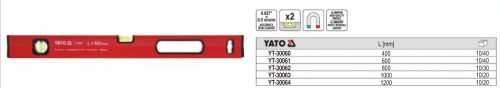 YATO YT-30061 Vízmérték mágneses 2 libella 1 fogantyú 600 mm