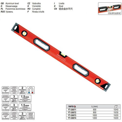 YATO YT-30071 Vízmérték 3 libella 2 fogantyú 600 mm