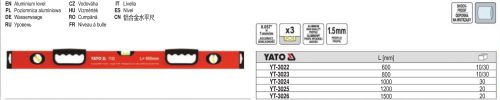 YATO YT-3026 Vízmérték 3 libella 2 fogantyú 1500 mm