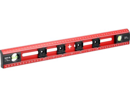 YATO YT-30329 Alumínium vízmértékvonalzó 500mm 2 libellával és 4 furatközép jelölő csuszkával