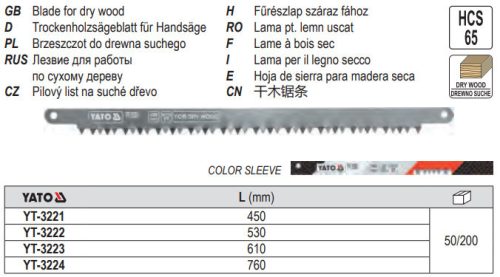 YATO YT-3222 Fűrészlap száraz fára 530 mm