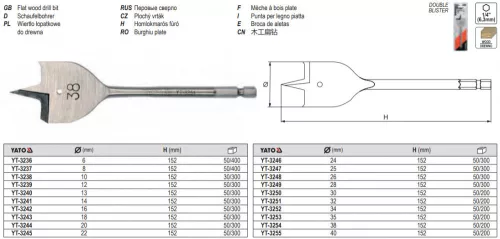 YATO YT-3249 Lapos fafúró bit befogású 28 x 152 mm