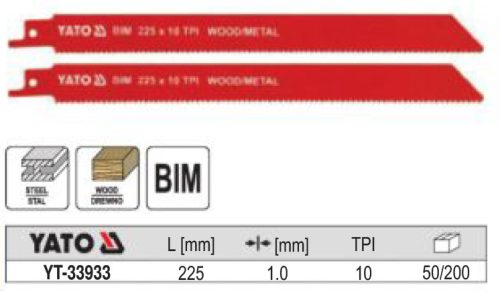 YATO YT-33933 Szablyafűrészlap 225 mm/10TPI bimetál (2 db/csomag)
