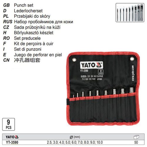 YATO YT-3590 Bőrlyukasztó készlet 9 részes 2,5-10 mm