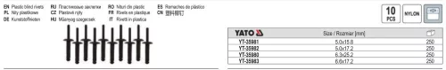 YATO YT-35981 Műanyag popszegecs 5,0 x 15,8 mm 10 db/cs